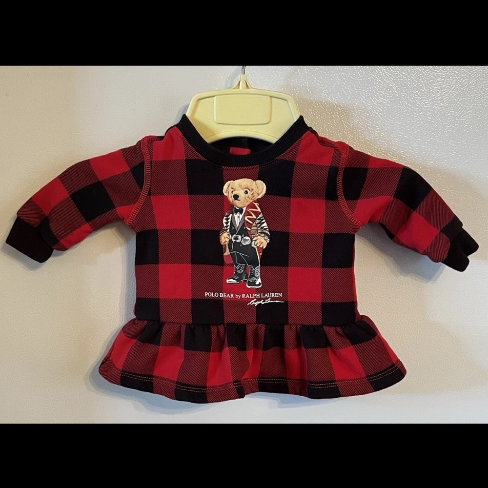 Polo Ralph Lauren Fleece Shirt Infant 3 Months Red Long Sleeve Polo Bear Preppy